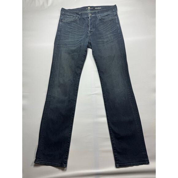 7 for All Mankind Men's Standard Fit Straight Leg Blue Jeans - Size 34 (35x35) - Picture 1 of 7